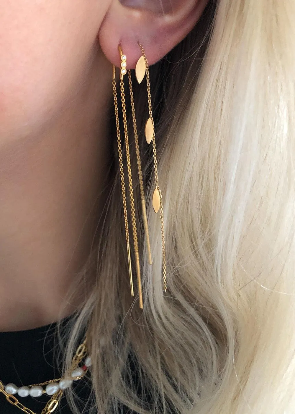 Three Dots Double Chain Earring Piece - Gold