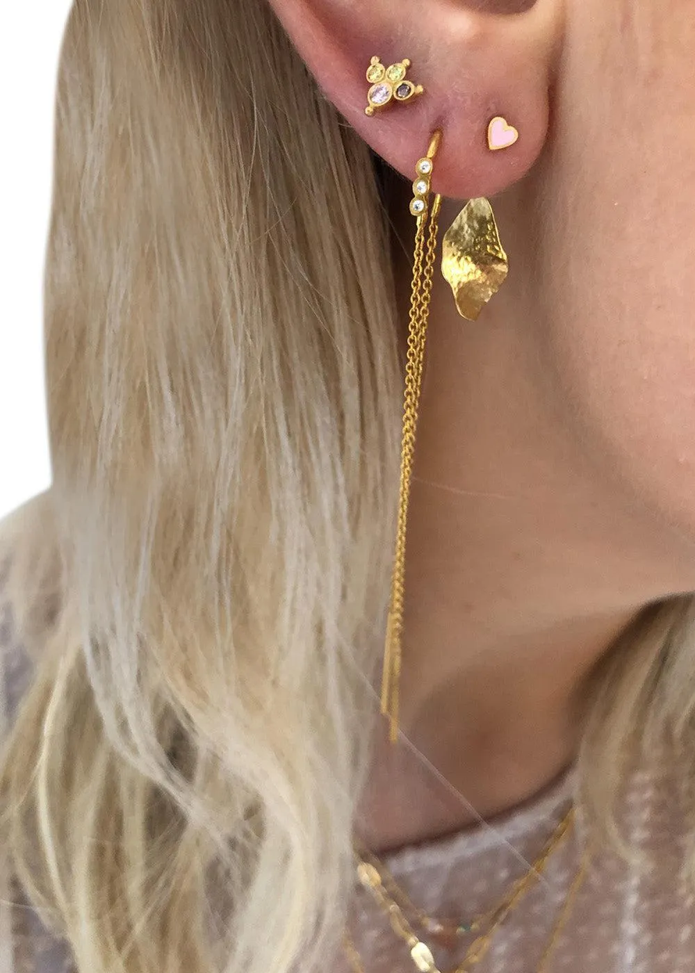 Three Dots Double Chain Earring Piece - Gold