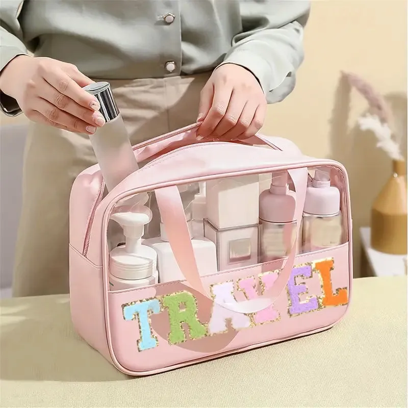 Transparent Letter Pattern Makeup Bag with Handle