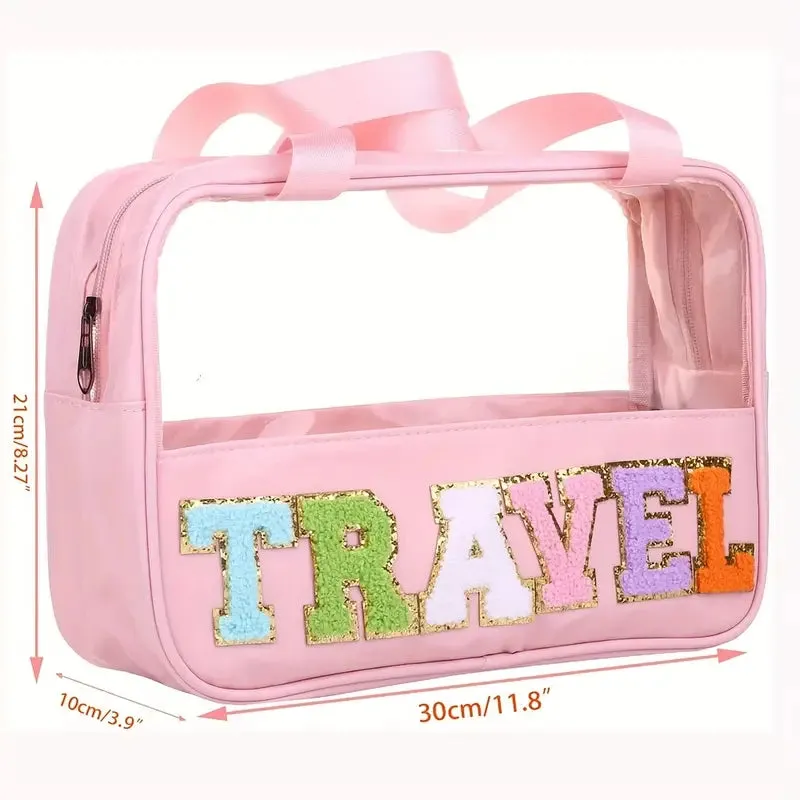 Transparent Letter Pattern Makeup Bag with Handle