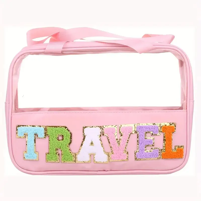 Transparent Letter Pattern Makeup Bag with Handle