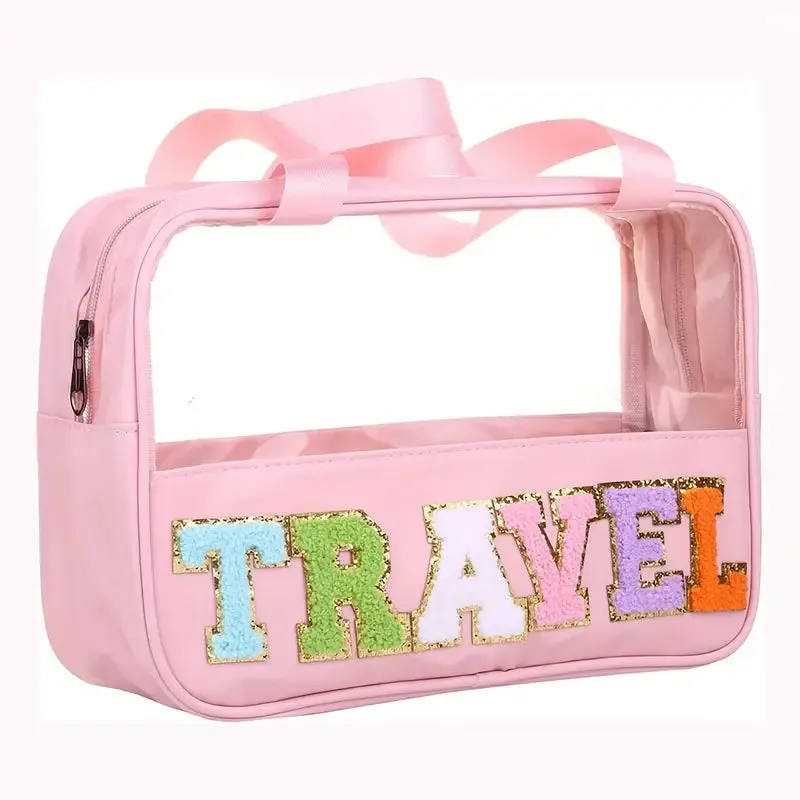 Transparent Letter Pattern Makeup Bag with Handle