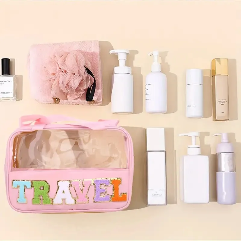 Transparent Letter Pattern Makeup Bag with Handle