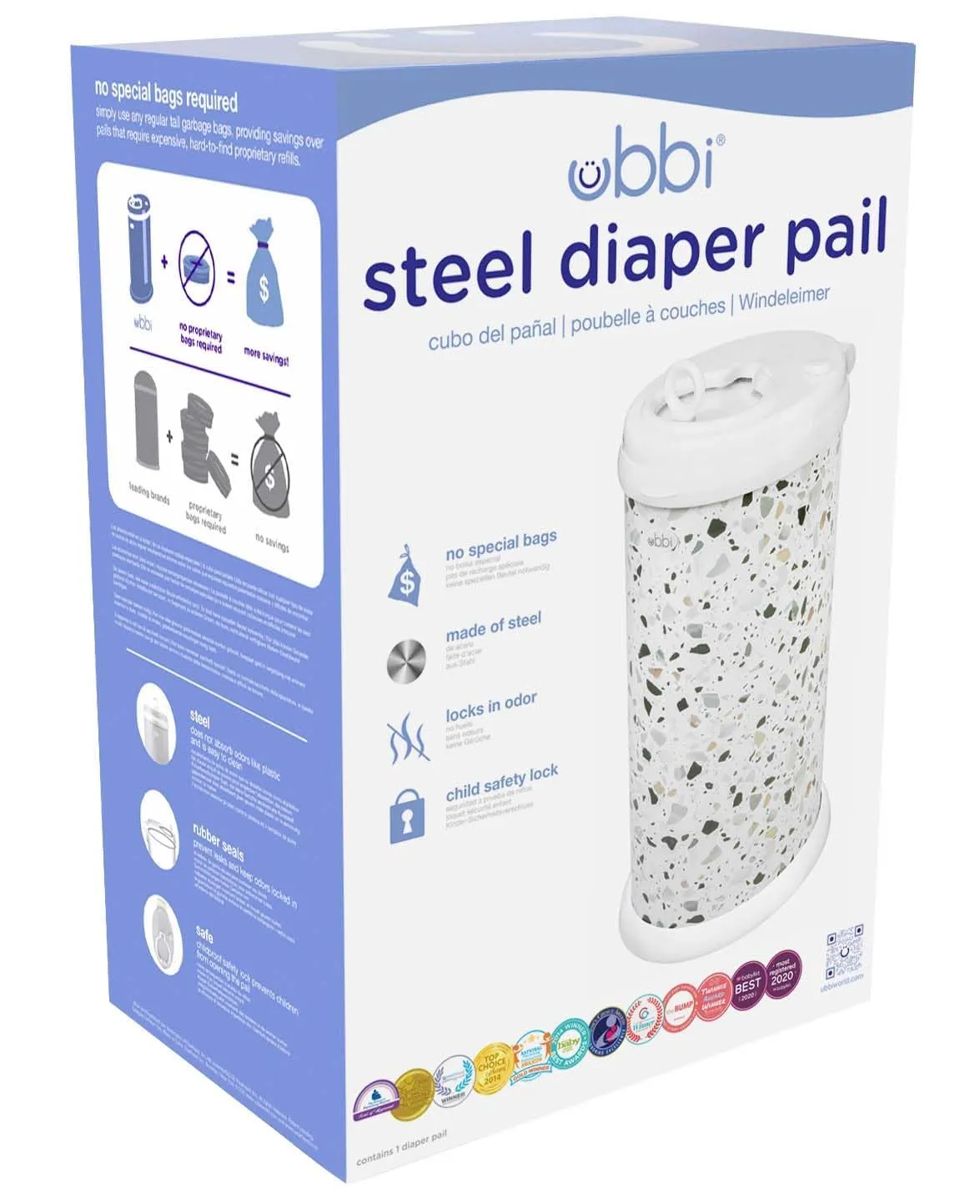 Ubbi: Steel Diaper Pail – Odor-Locking, No Special Bags Needed, Award-Winning & Registry Must-Have