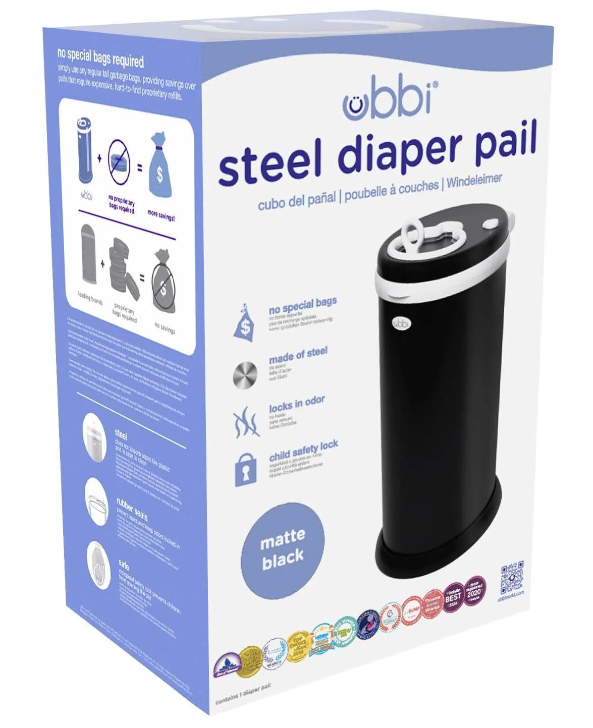 Ubbi: Steel Diaper Pail – Odor-Locking, No Special Bags Needed, Award-Winning & Registry Must-Have