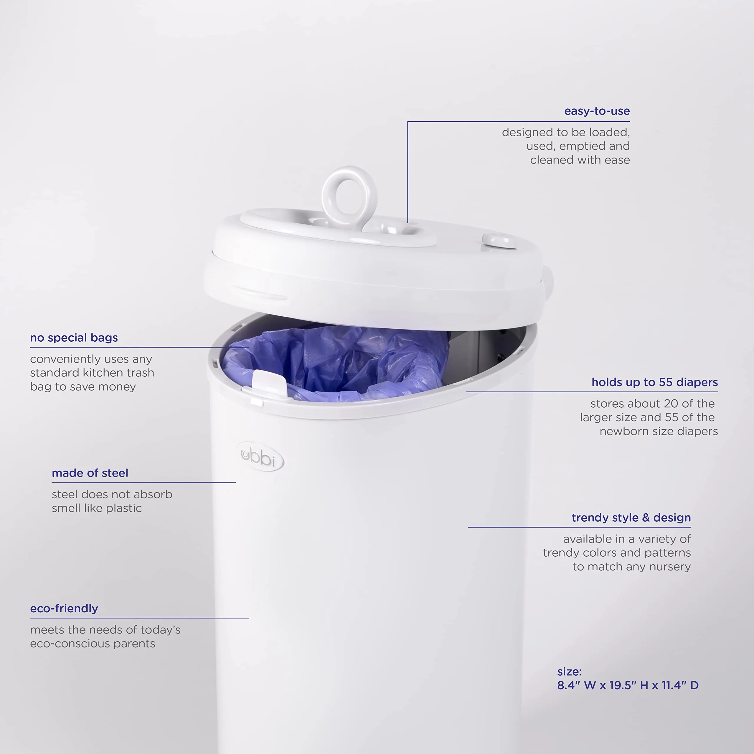 Ubbi: Steel Diaper Pail – Odor-Locking, No Special Bags Needed, Award-Winning & Registry Must-Have