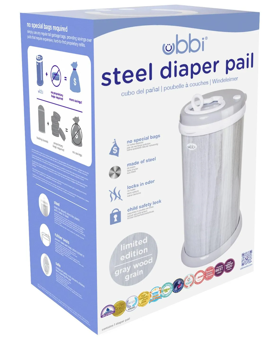 Ubbi: Steel Diaper Pail – Odor-Locking, No Special Bags Needed, Award-Winning & Registry Must-Have