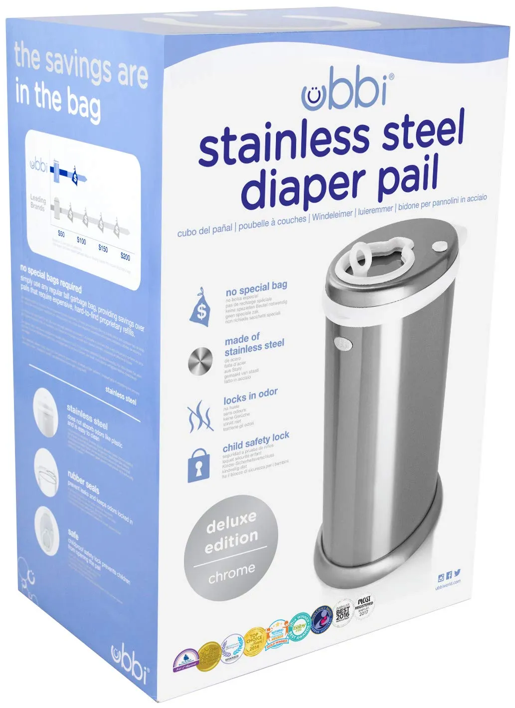 Ubbi: Steel Diaper Pail – Odor-Locking, No Special Bags Needed, Award-Winning & Registry Must-Have