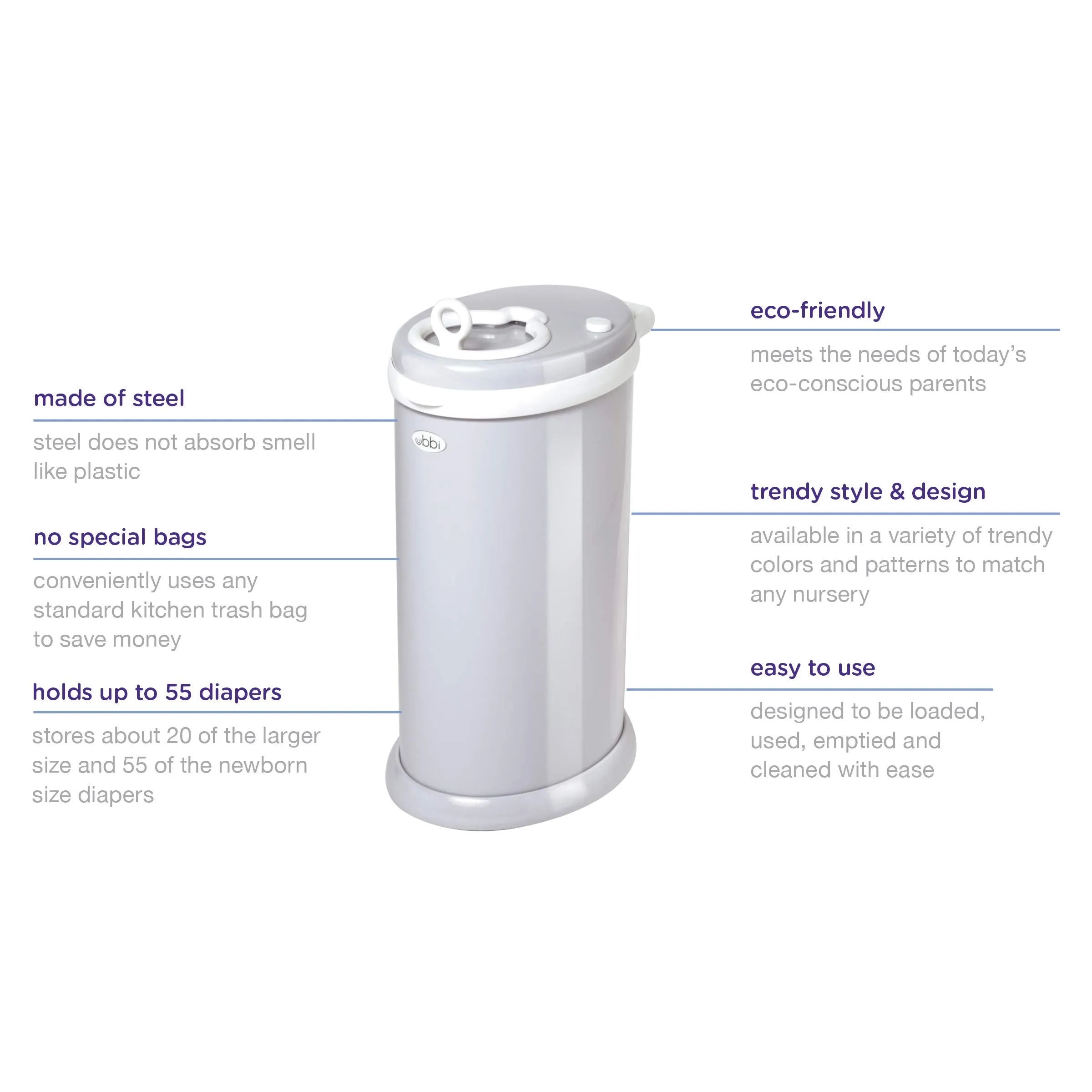 Ubbi: Steel Diaper Pail – Odor-Locking, No Special Bags Needed, Award-Winning & Registry Must-Have