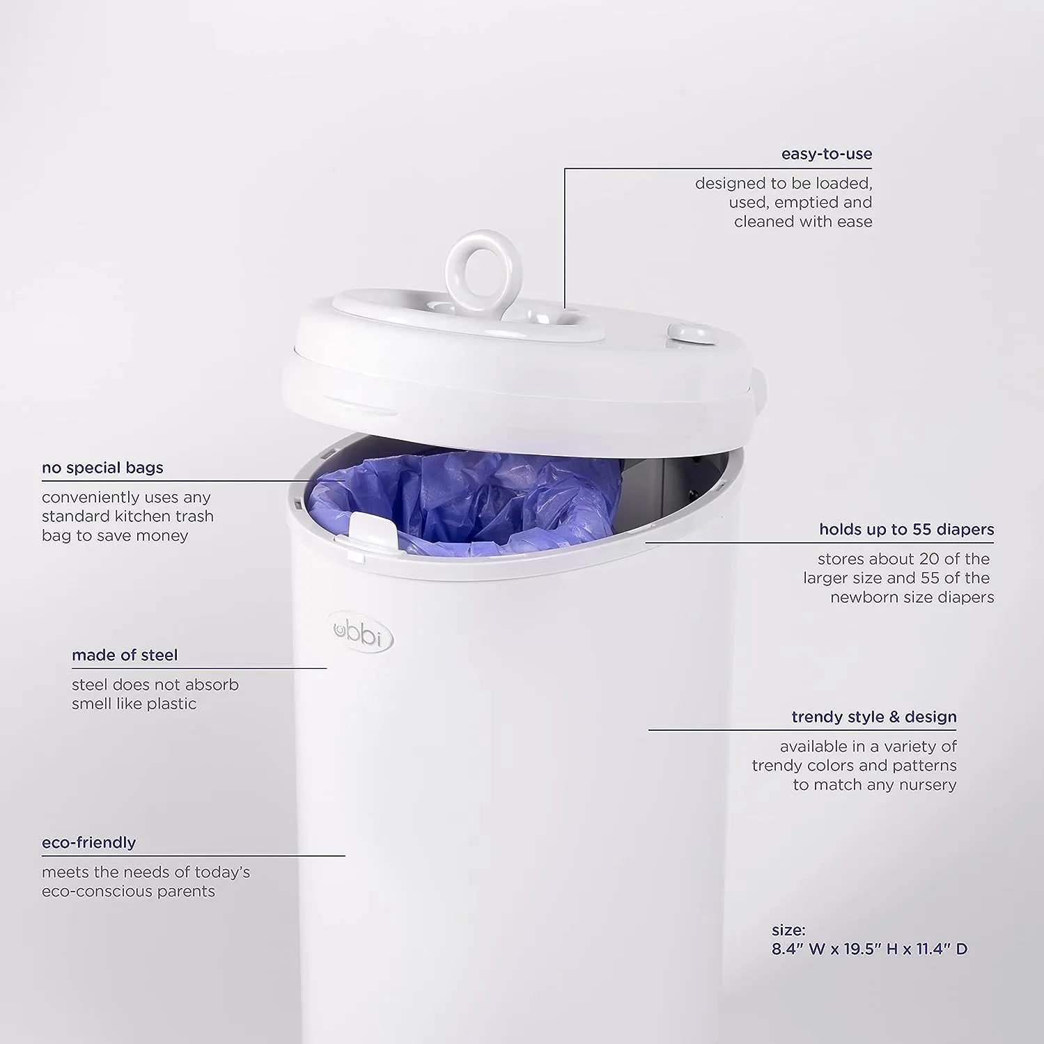 Ubbi: Steel Diaper Pail – Odor-Locking, No Special Bags Needed, Award-Winning & Registry Must-Have