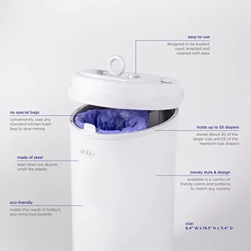 Ubbi: Steel Diaper Pail – Odor-Locking, No Special Bags Needed, Award-Winning & Registry Must-Have