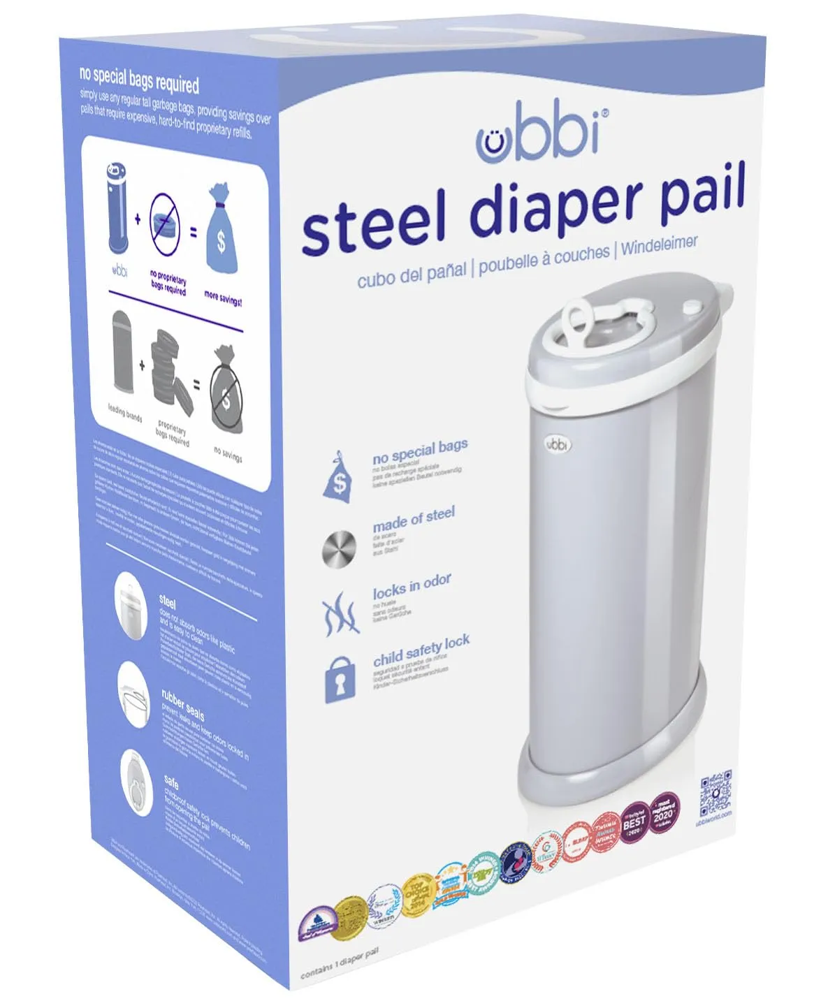 Ubbi: Steel Diaper Pail – Odor-Locking, No Special Bags Needed, Award-Winning & Registry Must-Have
