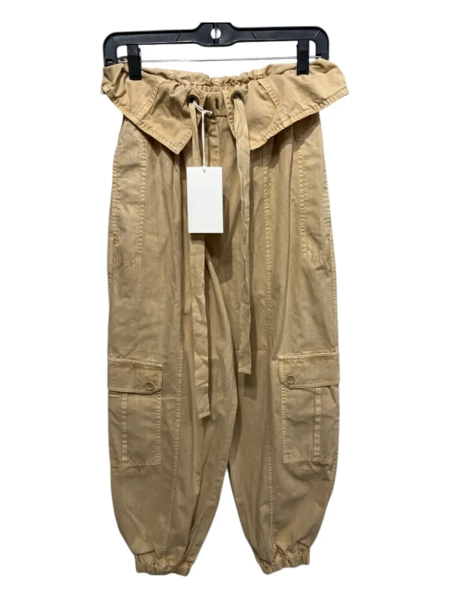 Ulla Johnson Size 00 Beige Cotton Paper Bag Waist Cargo Pockets Pants