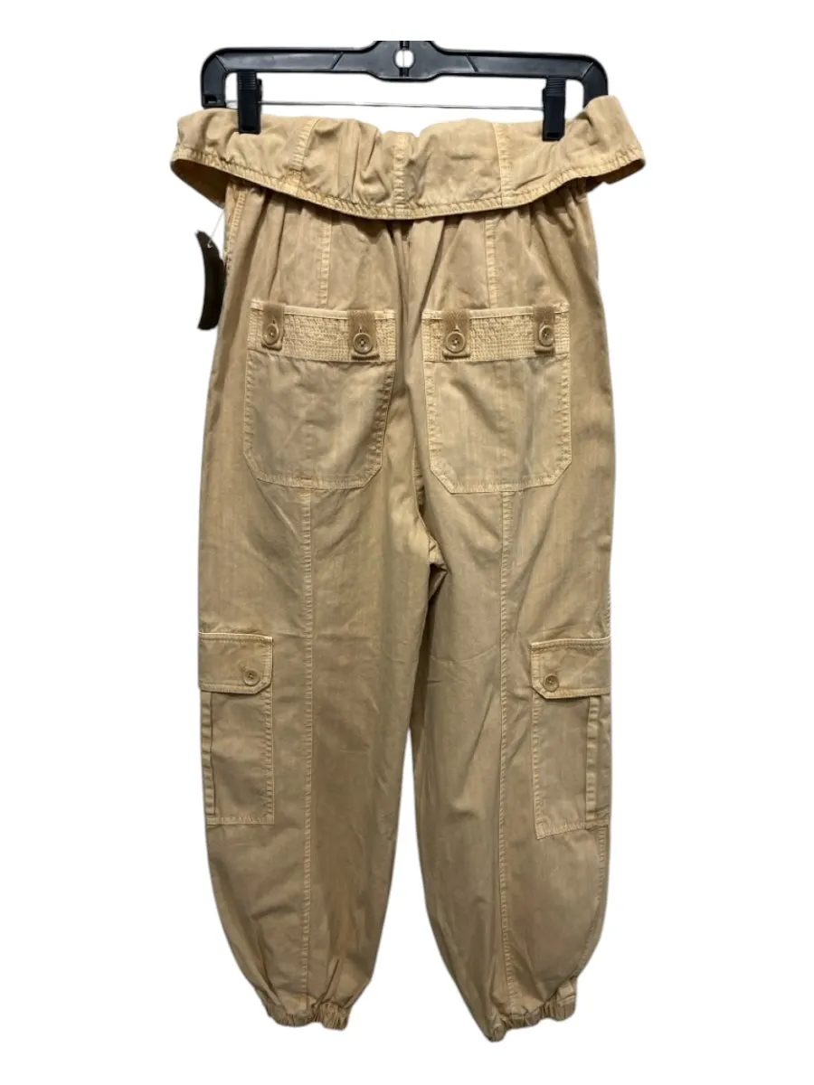 Ulla Johnson Size 00 Beige Cotton Paper Bag Waist Cargo Pockets Pants