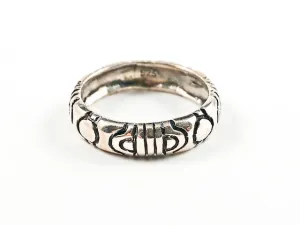 Unique Tribal Carved Shiny Metallic Silver Band Ring