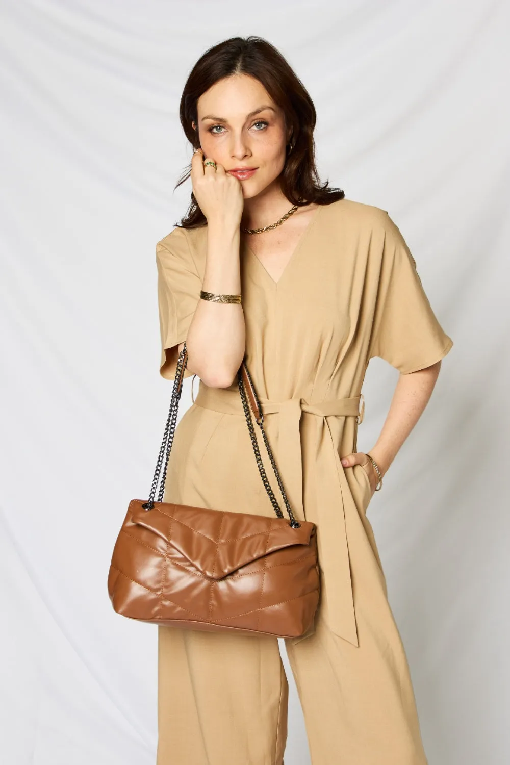 Vegan Leather Chain Handbag