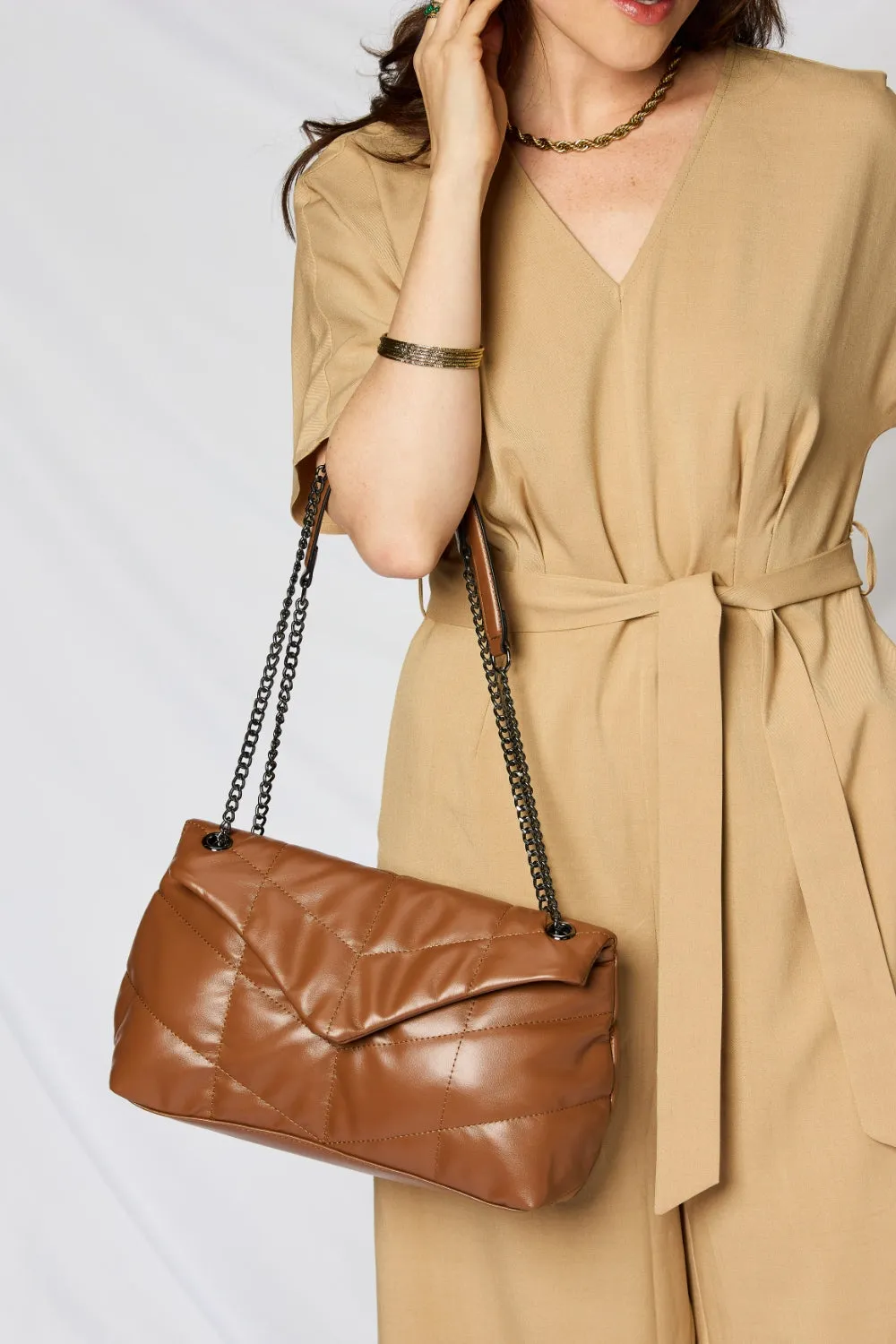 Vegan Leather Chain Handbag