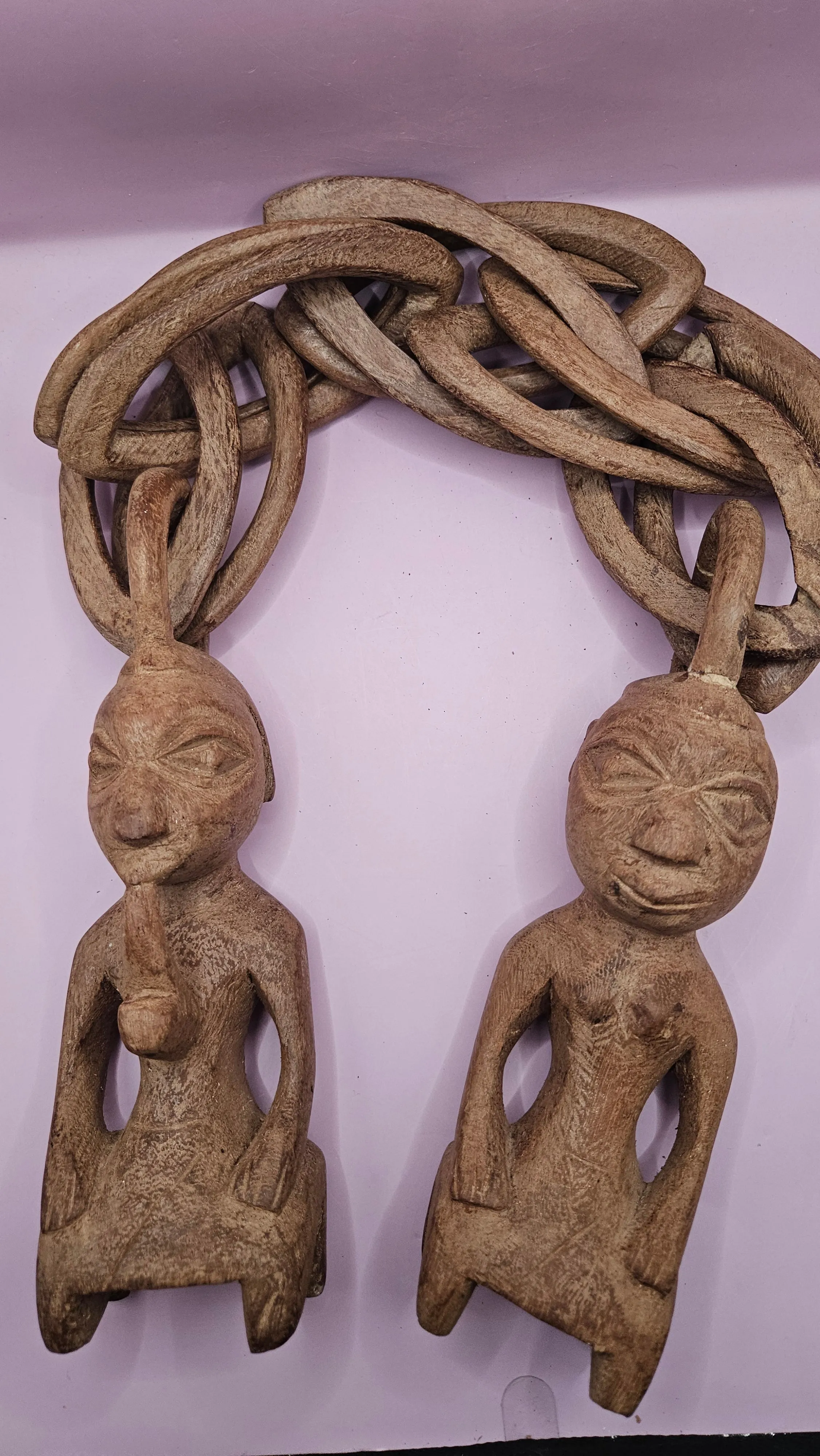 Vintage African Hand-Carved Wooden Wedding Chain (35")