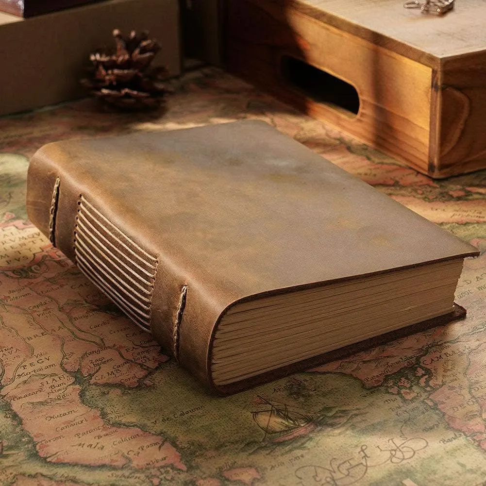 Vintage Leather Handmade Journal: Carved Vertical Style