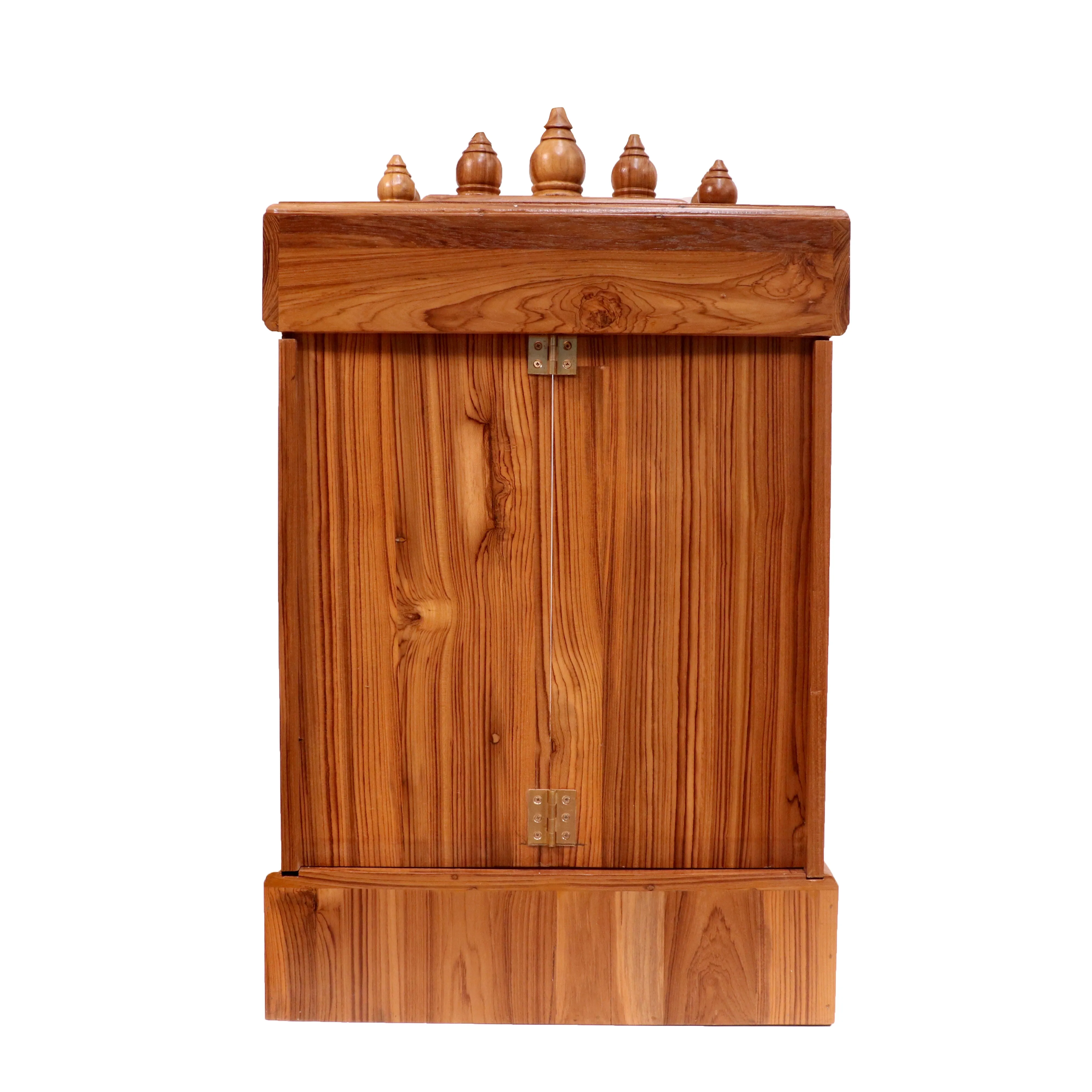 Vintage Tone Finish with Carved Jali Handmade Wooden Temple for Home