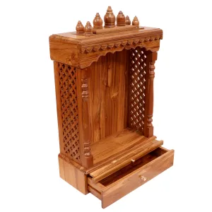 Vintage Tone Finish with Carved Jali Handmade Wooden Temple for Home