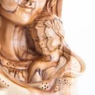 Virgin Mary with Baby Jesus Bust Statue, 7.5" Carving Olive Wood