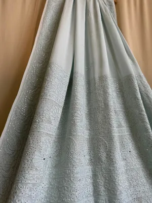 Viscose Sea Blue Chikankari saree with Mukaish Work