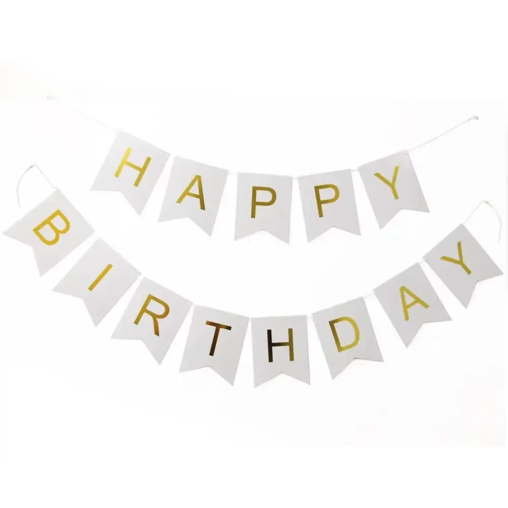 White & Gold Birthday Banner
