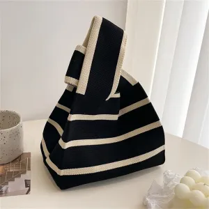 Wide Handle Striped Knitted Minimalist Handbag