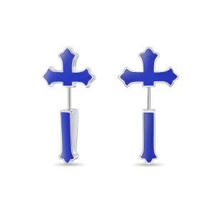 Women's Gothic Cross Spike Earring - Blue Enamel