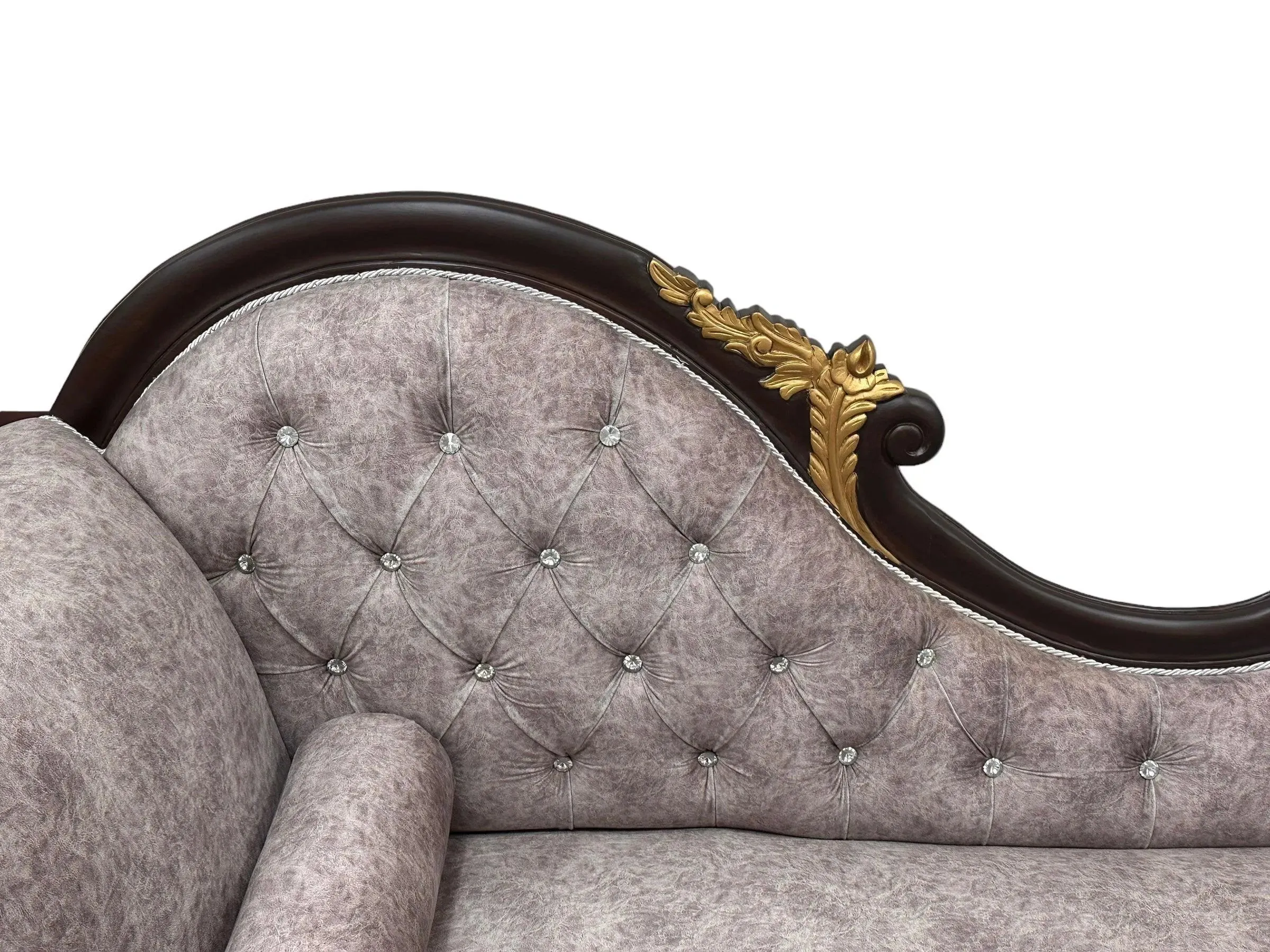 Wooden Twist Savour Designer Hand Carved Teak Wood Button Tufted Chaise Lounge