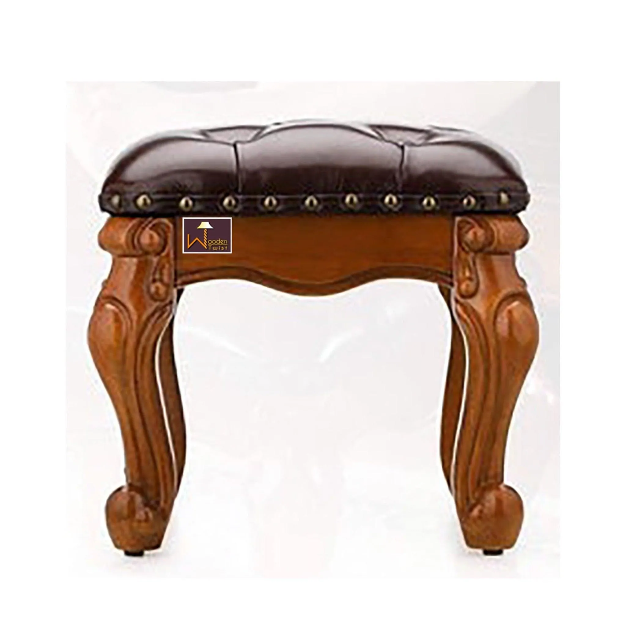 Wooden Twist Squat Teak Wood Small Footrest Pouf & Ottoman Stool