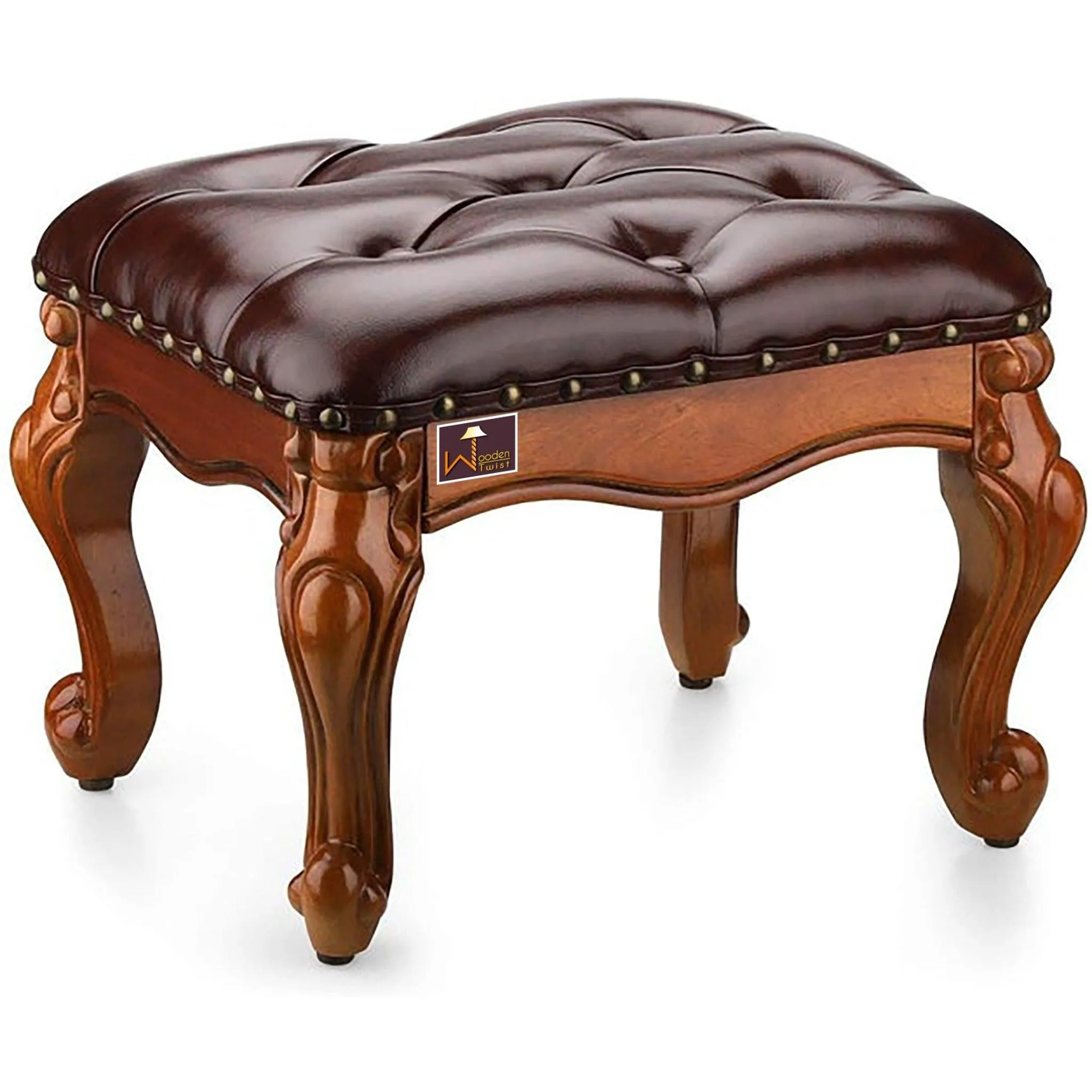Wooden Twist Squat Teak Wood Small Footrest Pouf & Ottoman Stool