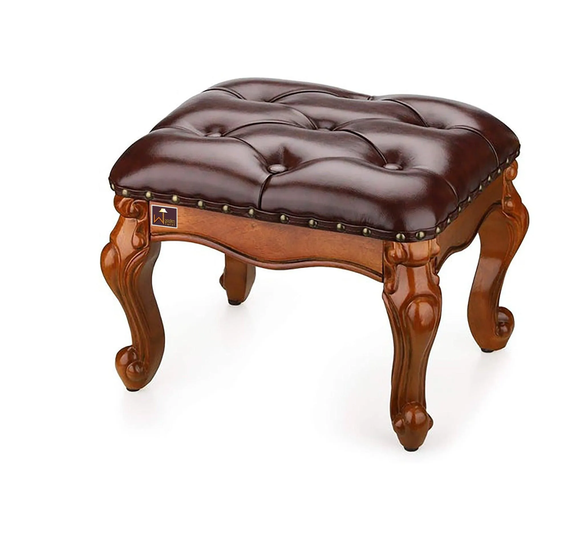 Wooden Twist Squat Teak Wood Small Footrest Pouf & Ottoman Stool