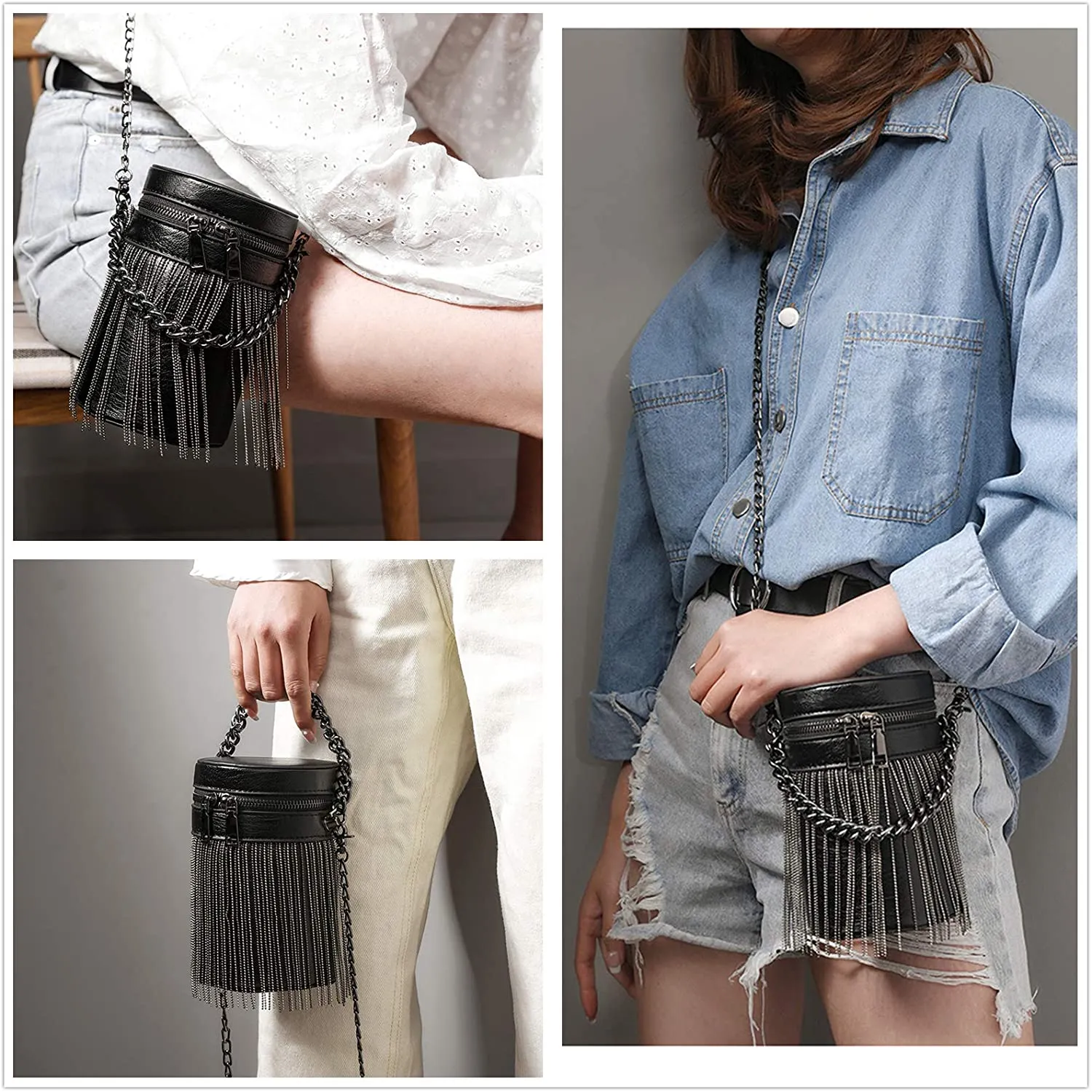 Y2K Punk Bag Tassel Totes Gothic Shoulder Back Rock Fashion Crossbody Black Handbag