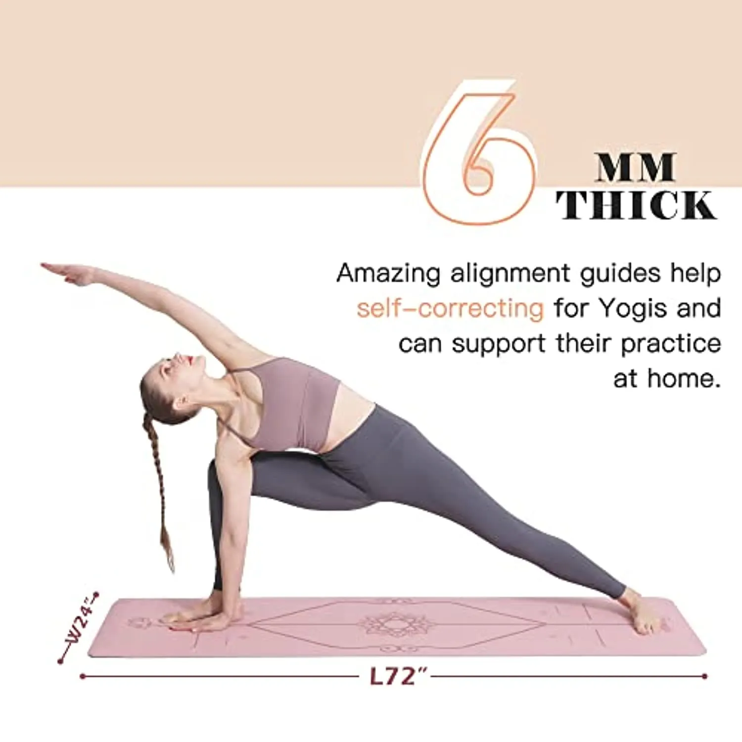 Yoga Mat Non Slip, Pilates Fitness Mats with Alignment Marks, Eco Friendly, Anti-Tear Yoga Mats for Women, Exercise Mats for Home Workout with Carrying Strap