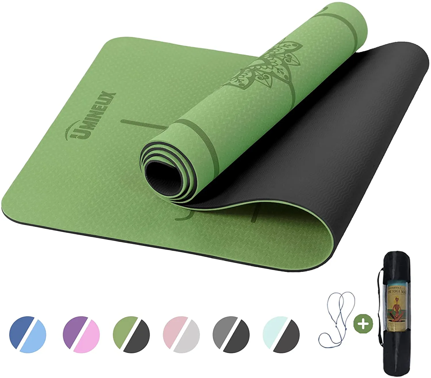 Yoga Mat Non Slip, Pilates Fitness Mats with Alignment Marks, Eco Friendly, Anti-Tear Yoga Mats for Women, Exercise Mats for Home Workout with Carrying Strap