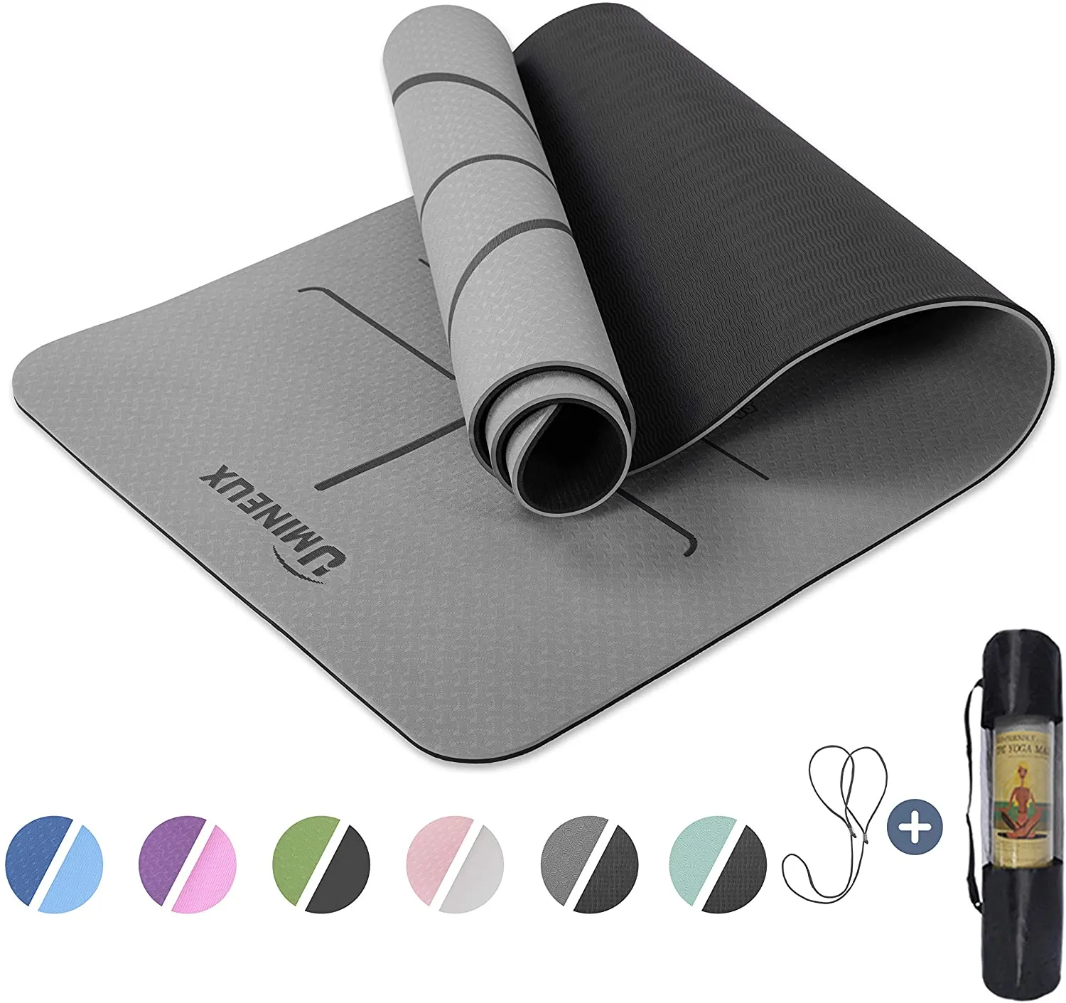 Yoga Mat Non Slip, Pilates Fitness Mats with Alignment Marks, Eco Friendly, Anti-Tear Yoga Mats for Women, Exercise Mats for Home Workout with Carrying Strap