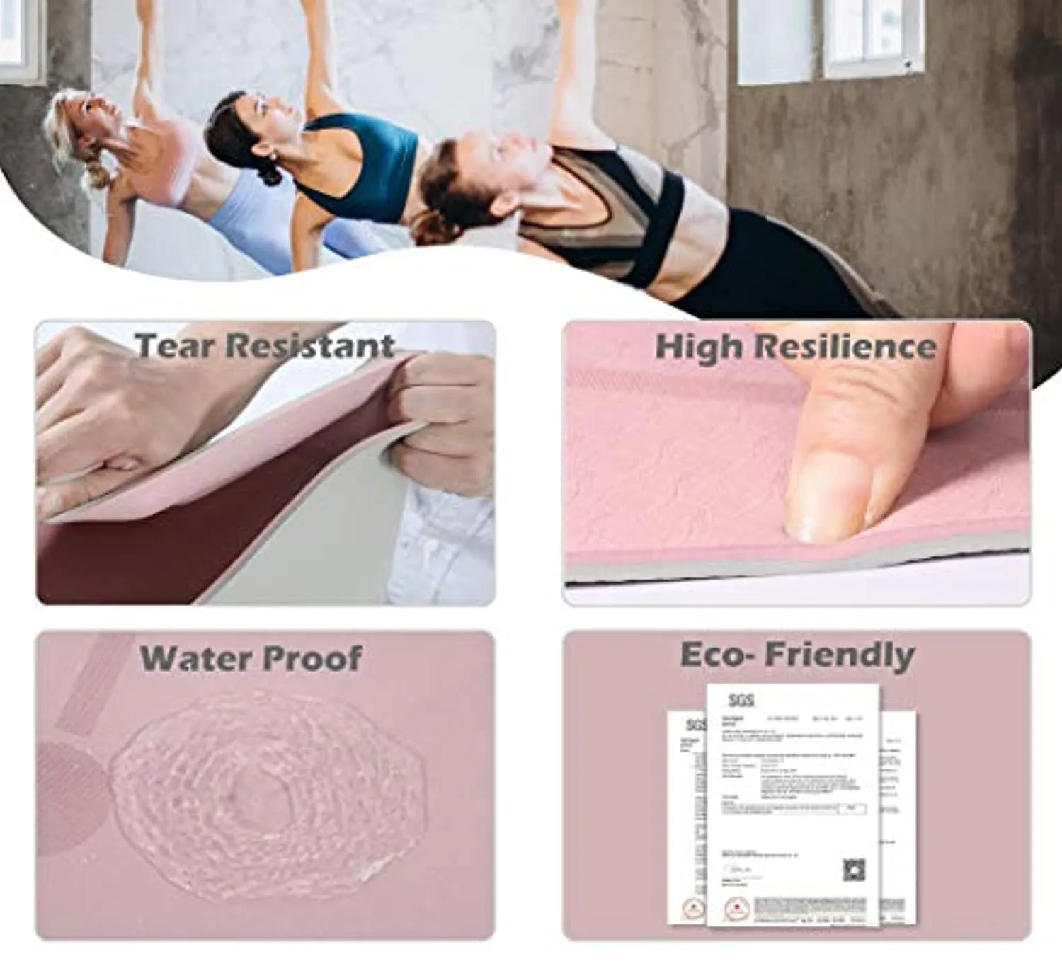 Yoga Mat Non Slip, Pilates Fitness Mats with Alignment Marks, Eco Friendly, Anti-Tear Yoga Mats for Women, Exercise Mats for Home Workout with Carrying Strap