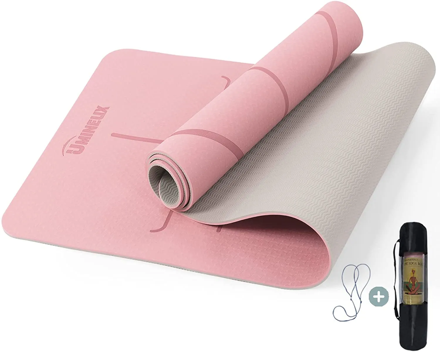 Yoga Mat Non Slip, Pilates Fitness Mats with Alignment Marks, Eco Friendly, Anti-Tear Yoga Mats for Women, Exercise Mats for Home Workout with Carrying Strap
