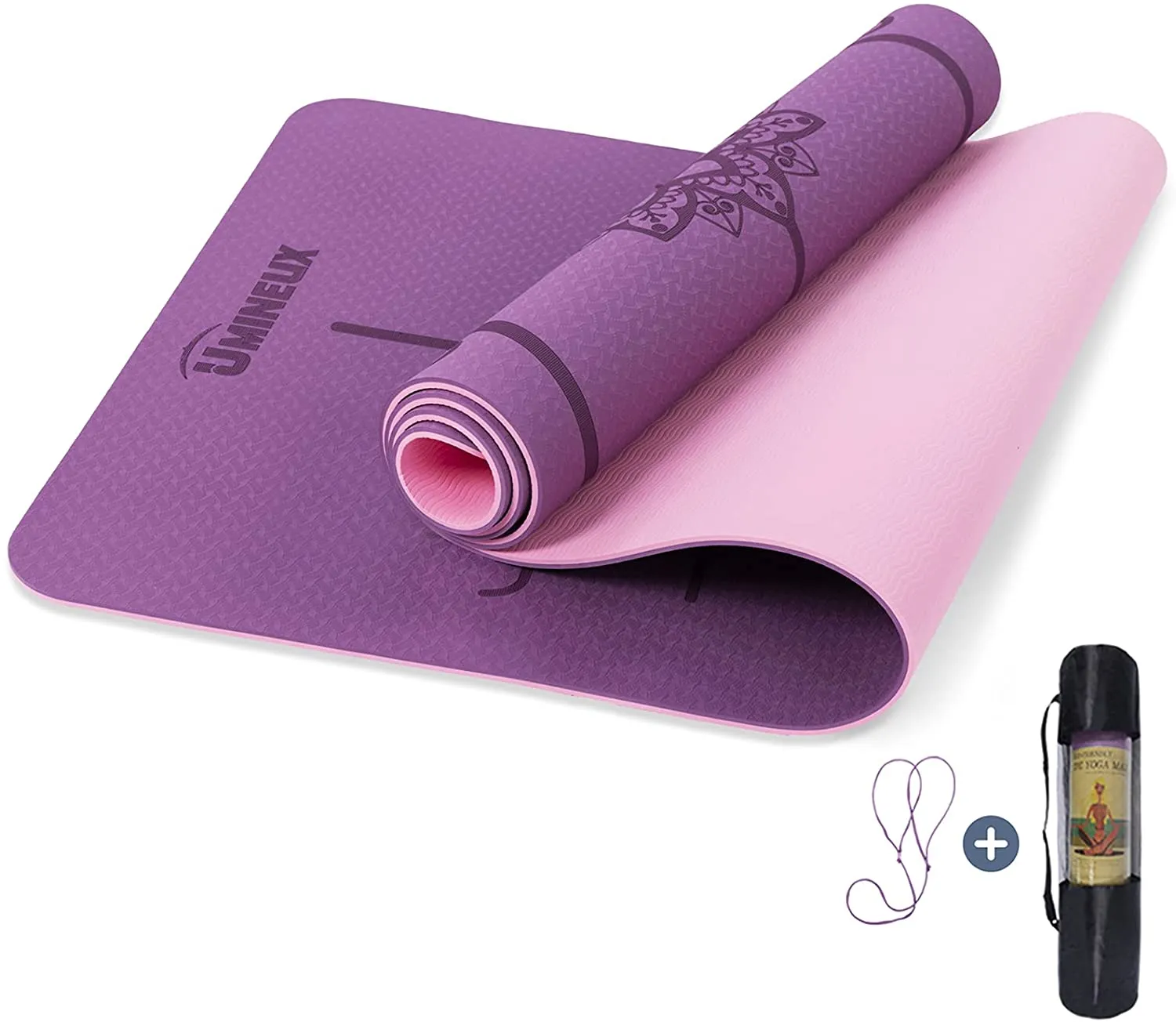 Yoga Mat Non Slip, Pilates Fitness Mats with Alignment Marks, Eco Friendly, Anti-Tear Yoga Mats for Women, Exercise Mats for Home Workout with Carrying Strap