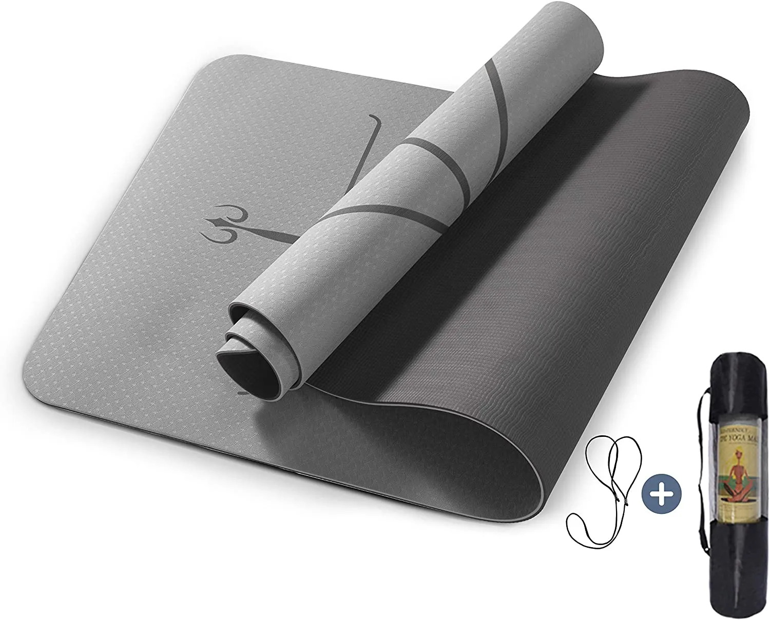 Yoga Mat Non Slip, Pilates Fitness Mats with Alignment Marks, Eco Friendly, Anti-Tear Yoga Mats for Women, Exercise Mats for Home Workout with Carrying Strap