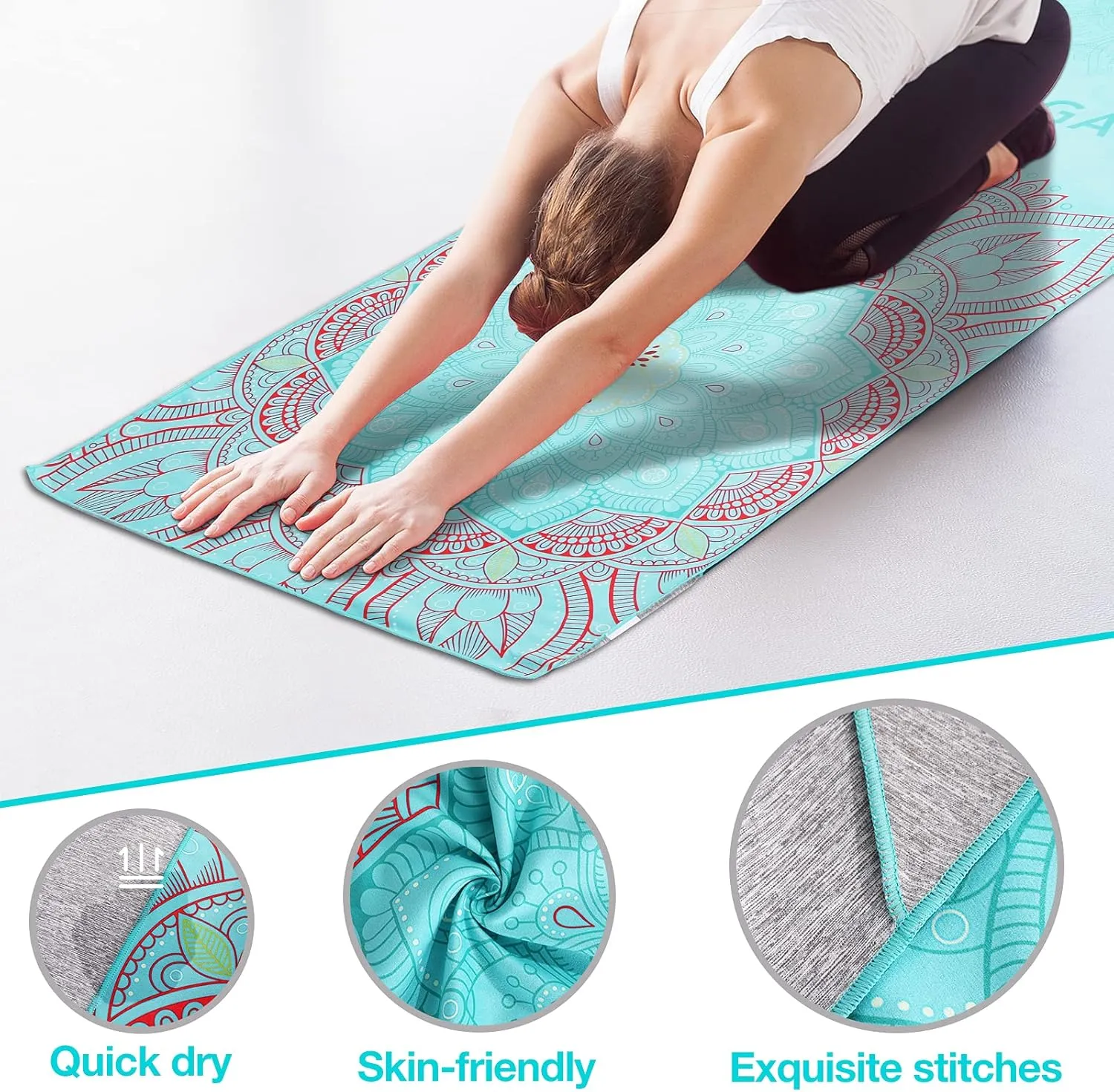 Yoga Towel, Non Slip Hot Yoga Mat Yoga Blanket Printing Pattern Quick Dry with Corner Pocket