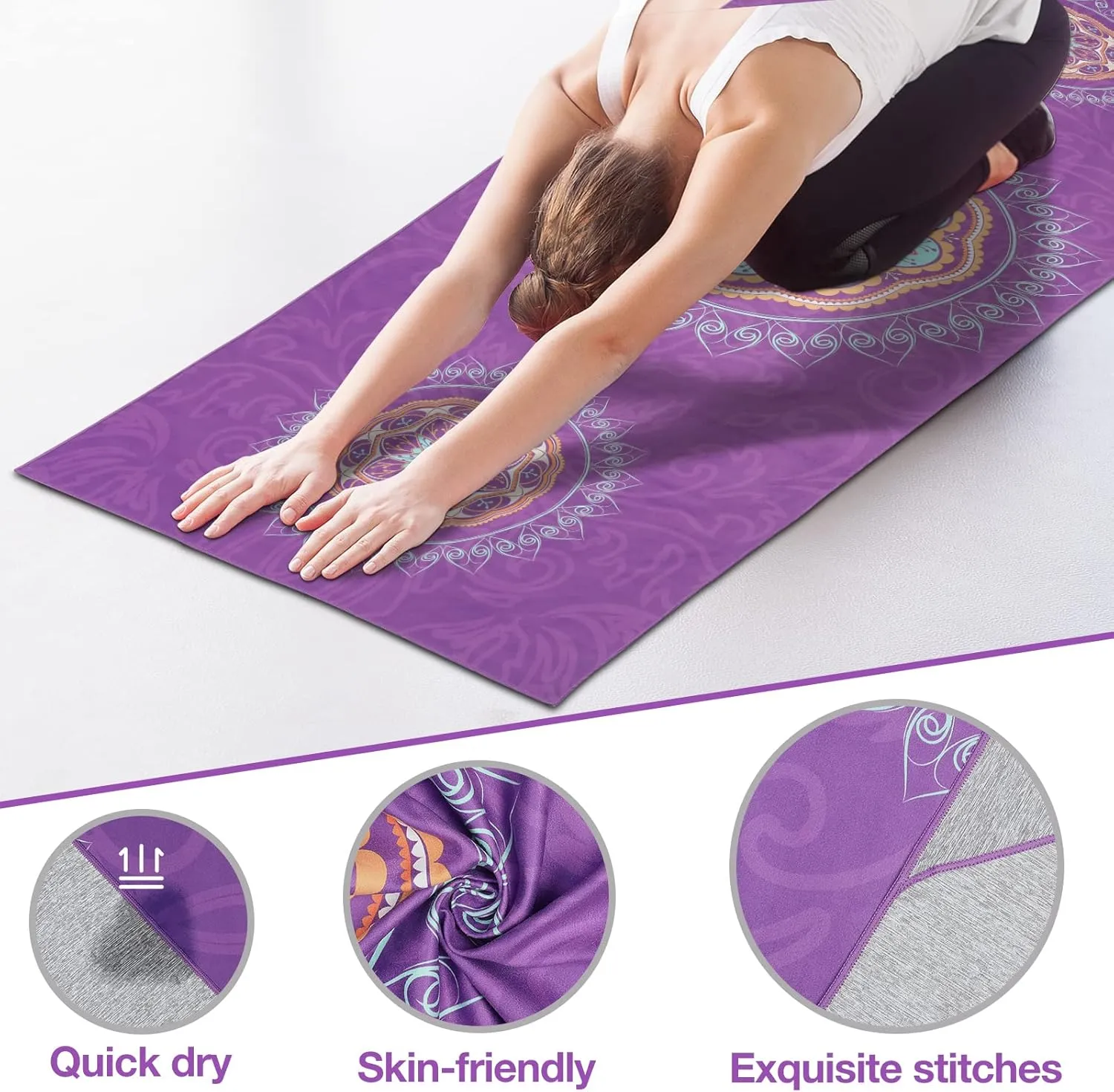 Yoga Towel, Non Slip Hot Yoga Mat Yoga Blanket Printing Pattern Quick Dry with Corner Pocket