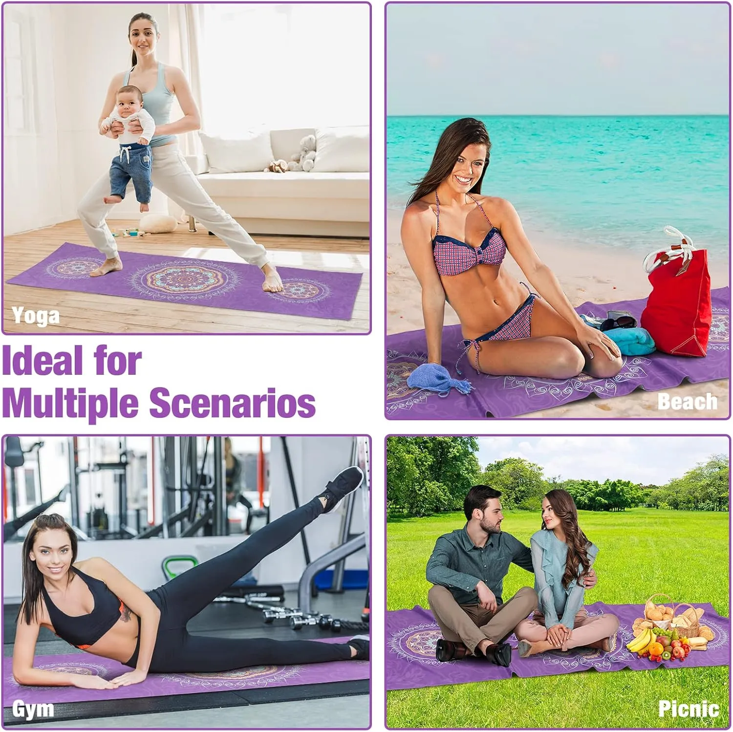 Yoga Towel, Non Slip Hot Yoga Mat Yoga Blanket Printing Pattern Quick Dry with Corner Pocket