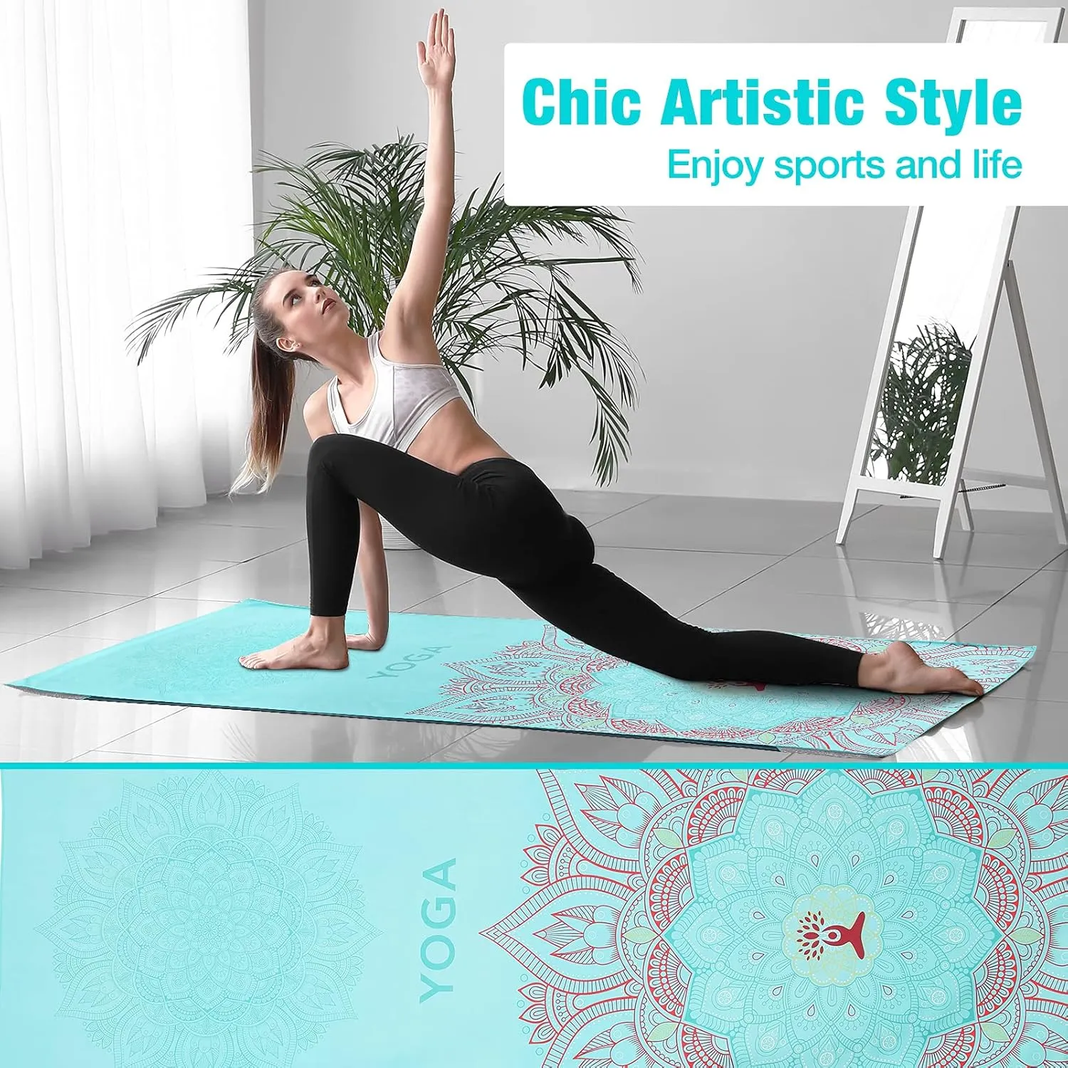 Yoga Towel, Non Slip Hot Yoga Mat Yoga Blanket Printing Pattern Quick Dry with Corner Pocket
