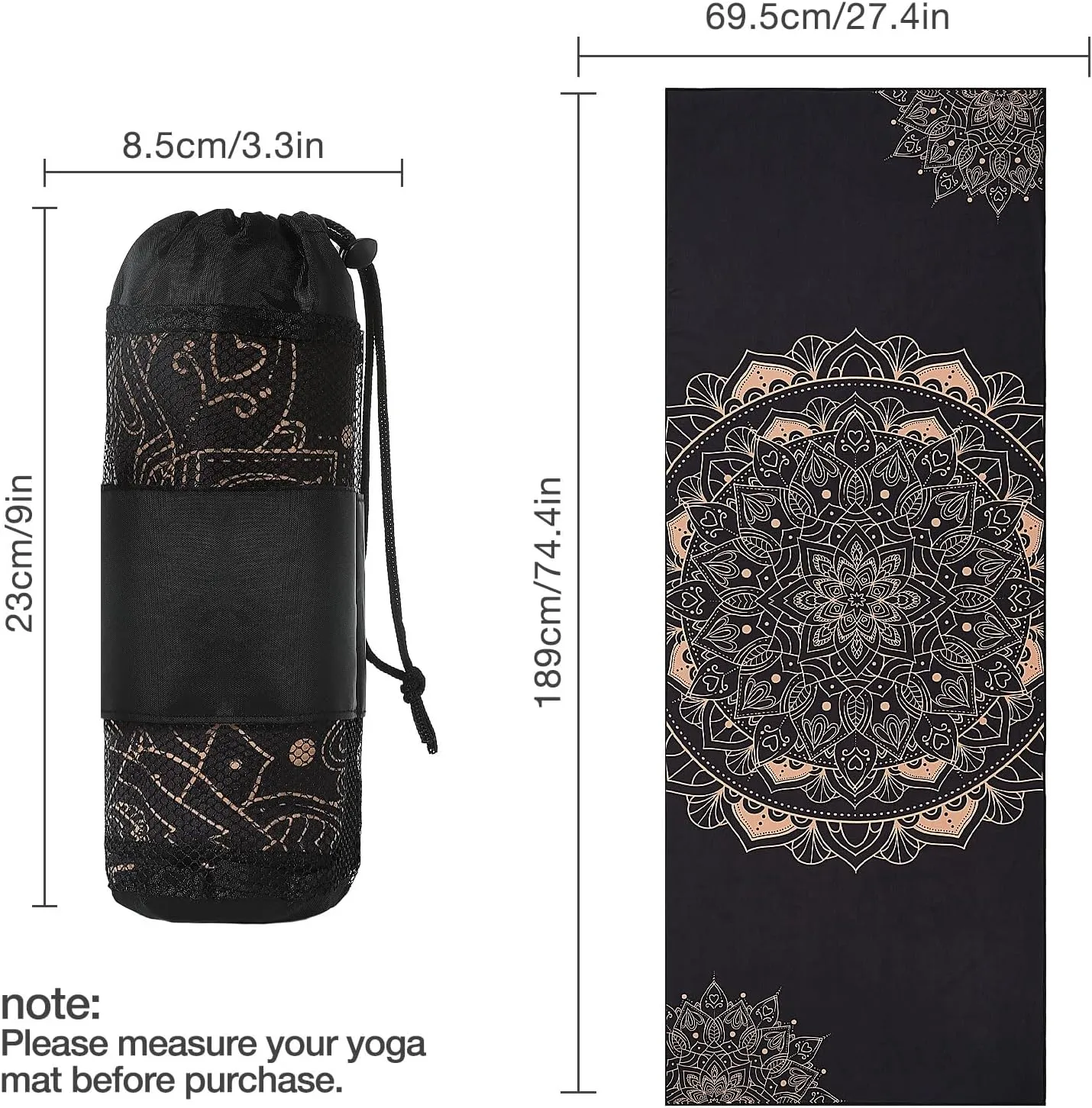 Yoga Towel, Non Slip Hot Yoga Mat Yoga Blanket Printing Pattern Quick Dry with Corner Pocket