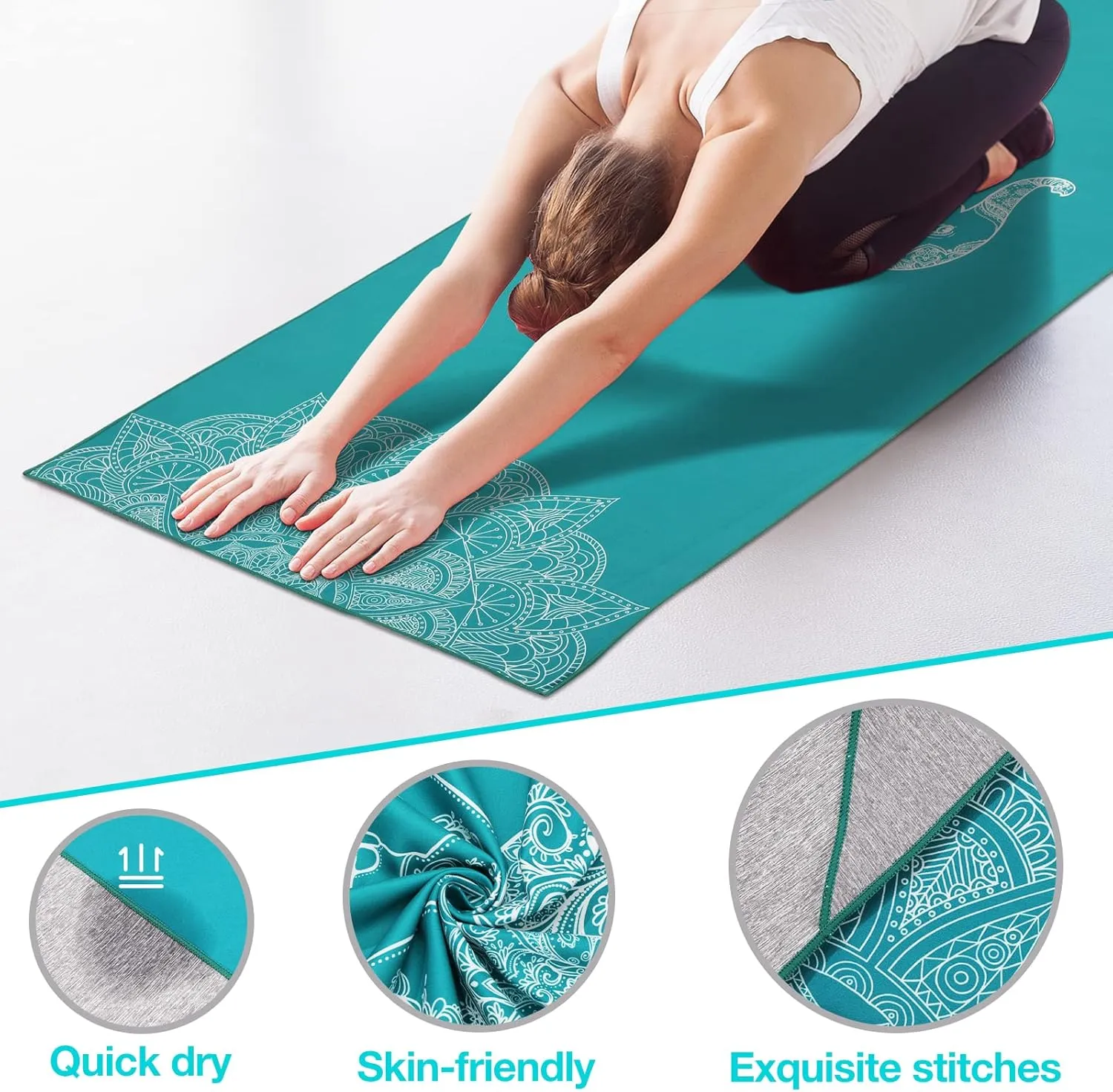 Yoga Towel, Non Slip Hot Yoga Mat Yoga Blanket Printing Pattern Quick Dry with Corner Pocket