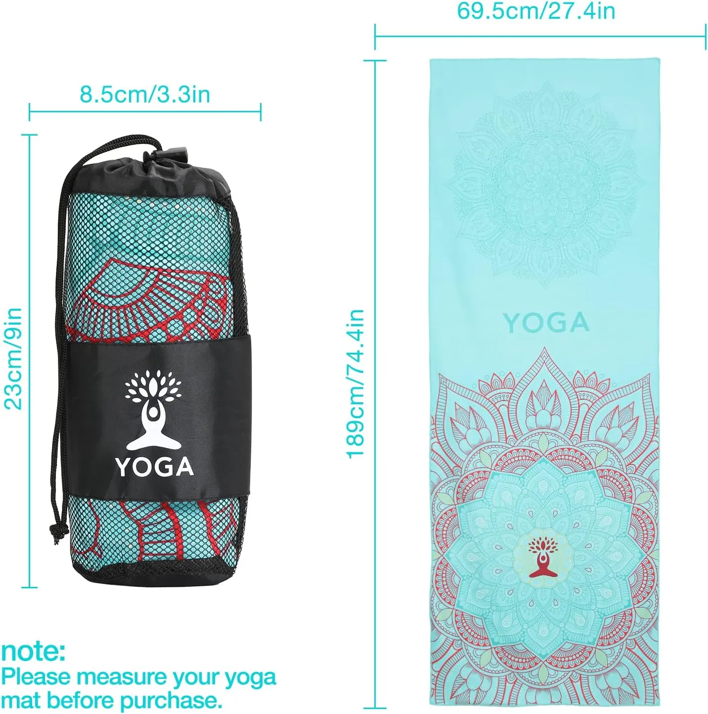Yoga Towel, Non Slip Hot Yoga Mat Yoga Blanket Printing Pattern Quick Dry with Corner Pocket