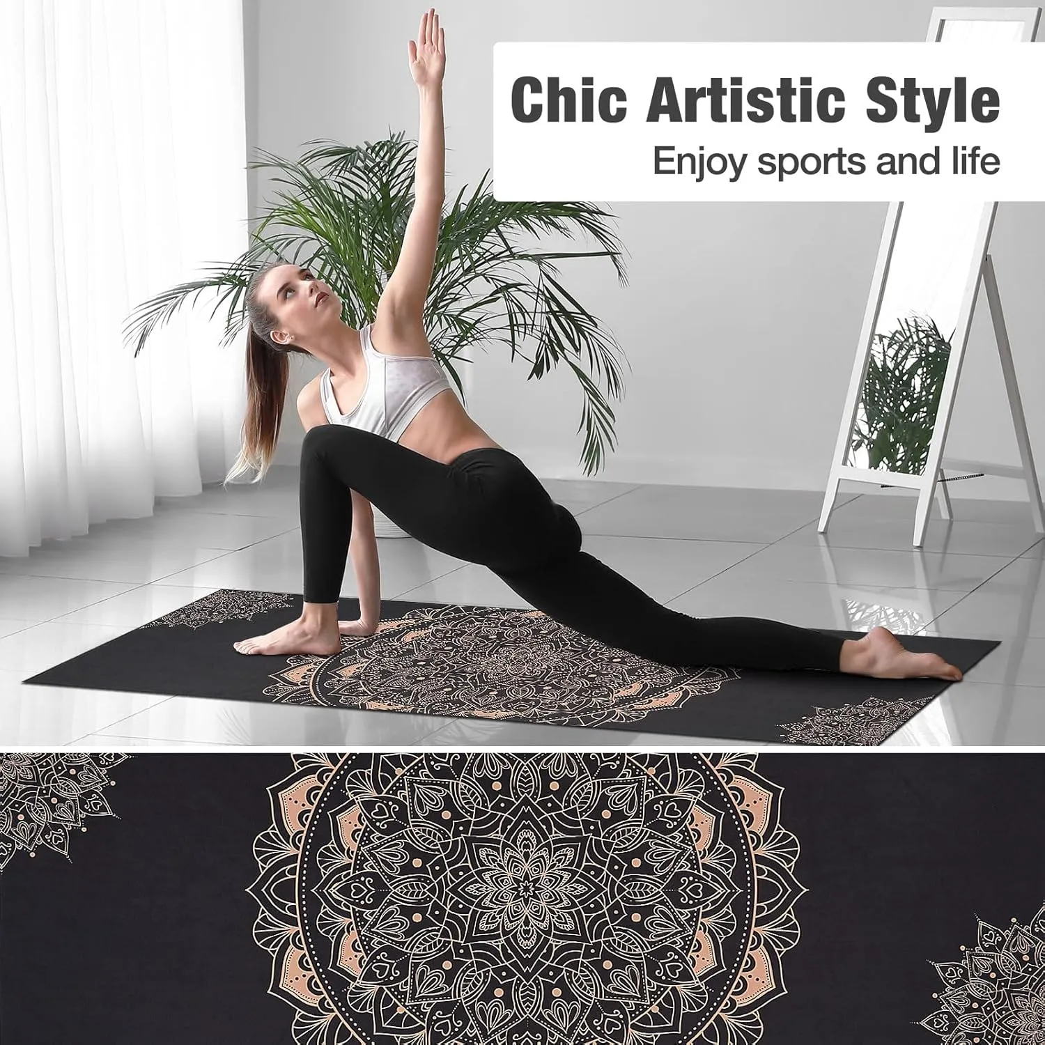 Yoga Towel, Non Slip Hot Yoga Mat Yoga Blanket Printing Pattern Quick Dry with Corner Pocket